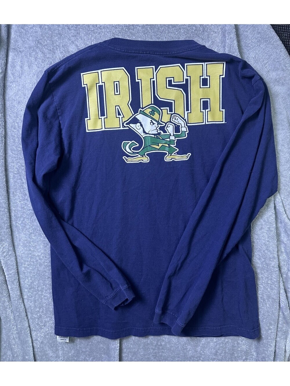 Notre Dame Fighting Irish Long Sleeve Shirt Mens L Navy Big Back Graphic NCAA